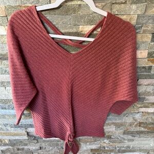 🔴$3 bundle only Ribbed Knit V-Neck Sweater in Rust